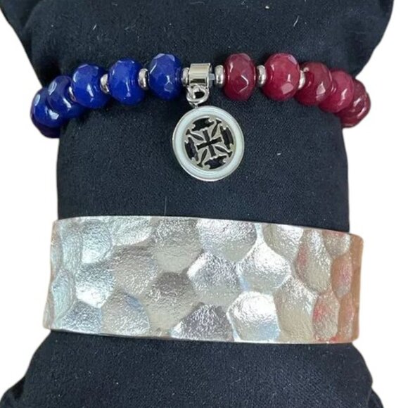 Rustic Cuff Set of Two Cuff and stretch Red White and Blue Bracelets - Picture 1 of 4